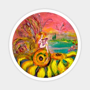 FAIRY OF THE SUNFLOWERS PLAYING LYRA Fantasy Magnet